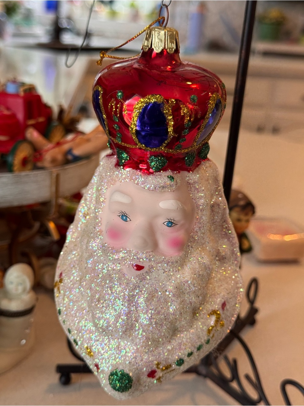 VTG Santa's Best European Style Blown Glass Santa with Crown Ornament 1990’s